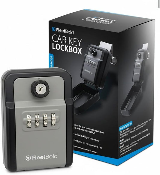 Car Key Lockbox – Window Mount, Large Capacity, 4-Digit Code (10,000 Combos), Waterproof, with Emergency Key Access – For Fleet & Turo Hosts by FleetBold