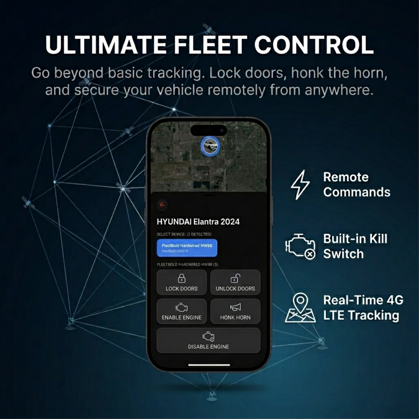 FleetBold HW68 Hardwired GPS Tracker – USA-Made 4G LTE Real-Time Vehicle Tracking for Turo Hosts, Car Rentals & Fleet Management – Lock/Unlock, Honk Horn, Kill Switch, Geo-Fence, Trip History, Smart Alerts